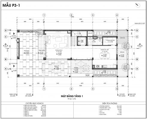 Mẫu biệt thự An Vượng số 1 diện tích 189m2 tầng 1