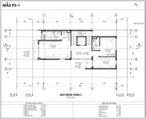 Mẫu biệt thự An Vượng số 1 diện tích 189m2 tầng 3