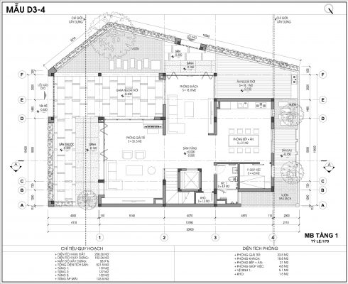 Thiết kế biệt thự An Vượng Villa mẫu D3-4 diện tích 258.36m2 tầng 1