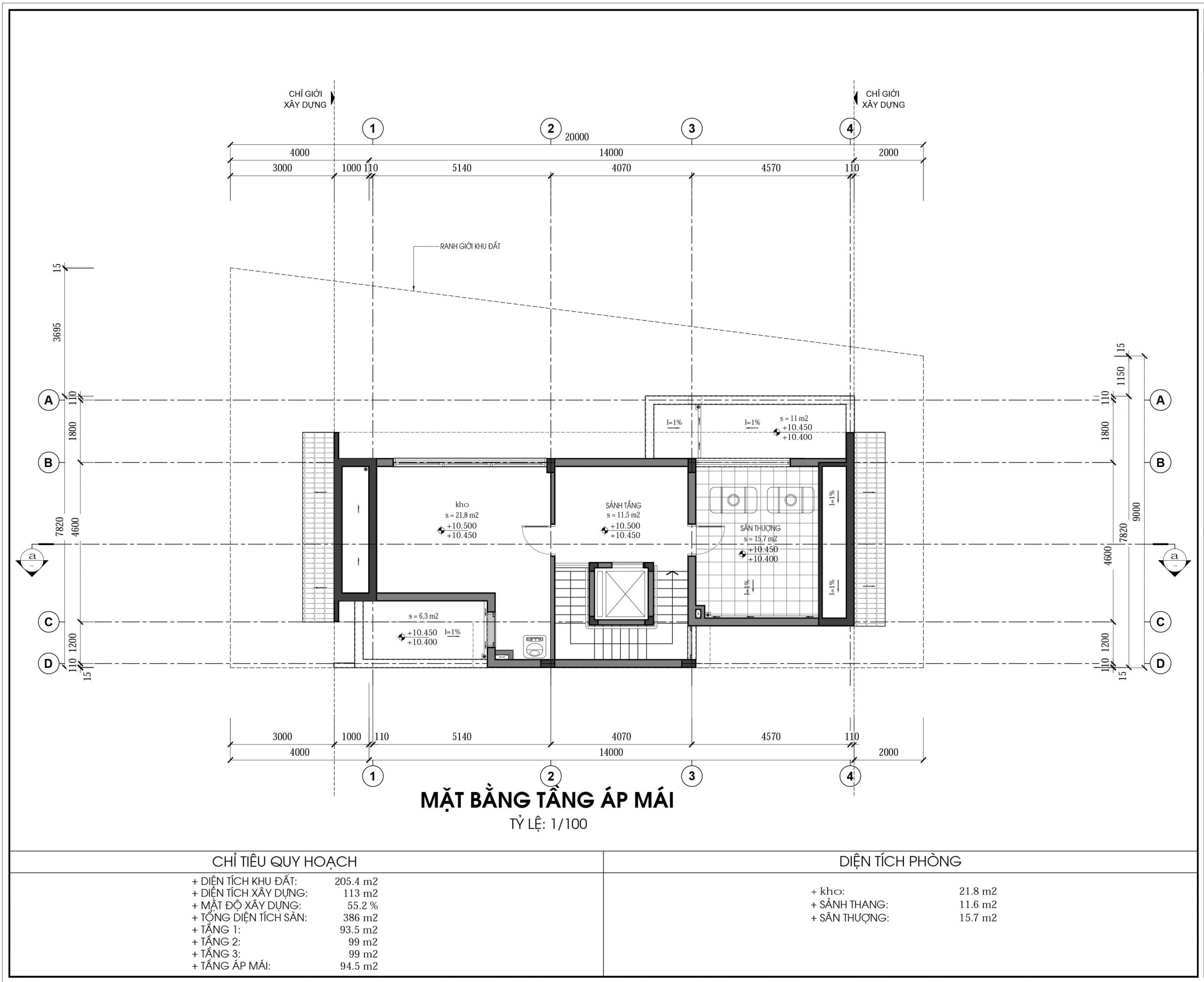 Thiết kế biệt thự An Vượng Villa mẫu D3-5 diện tích 205.4m2 tầng 4