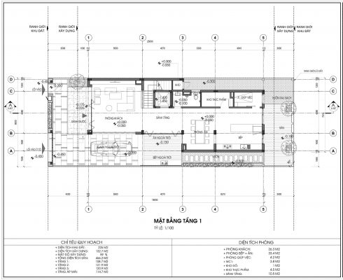 Mặt bằng thiết kế biệt thự An Vượng Villa Mẫu số 4 Diện tích 225m2 tầng 1