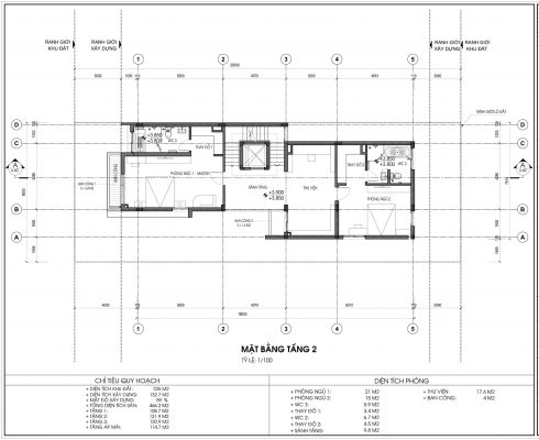 Mặt bằng thiết kế biệt thự An Vượng Villa Mẫu số 4 Diện tích 225m2 tầng 2