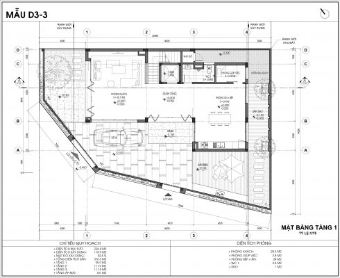 Thiết kế biệt thự An Vượng Villa mẫu D3-3 diện tích 226.4m2 tầng 1